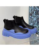 Bottega Veneta Tire Calfskin Short Chelsea Boots Black/Light Blue 2021 112047