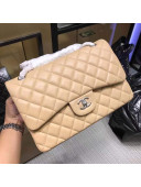 Chanel Jumbo Quilted Lambskin Classic Large Flap Bag Apricot/Silver 2020