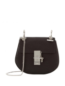 Chloe Drew Bag In Black Grained Calfskin With Silver Hardware 