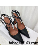 Amina Muaddi Lambskin Studded Wrap Sandals 9.5cm Black 2021 16