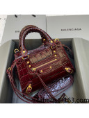 Balenciaga Neo Classic Mini Bag in Crocodile Embossed Leather Burgundy 2021 638512