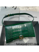 Balenciaga Hourglass Sling Shoulder Bag in Shiny Crocodile Embossed Calfskin Dark Green 2021