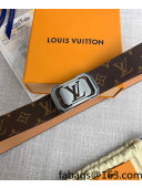 Louis Vuitton Reversible Monogram Canvas Belt 4cm with Silver Framed LV Buckle 2022 64