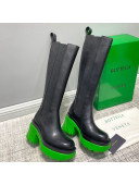 Bottega Veneta Flash Calfskin High Boots 9.5cm Black/Grass Green 2021