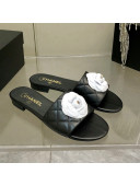 Chanel Quilted Lambskin Slide Sandals 2.5cm with Bloom Charm Black 01 2022