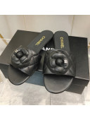 Chanel Quilted Lambskin Slide Sandals 2.5cm with Bloom Charm Black 02 2022