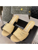 Chanel Quilted Lambskin Heel Slide Sandals 6cm G38820 Beige 2022