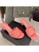 Chanel Quilted Lambskin Heel Slide Sandals 6cm G38820 Coral Pink 2022