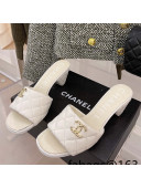Chanel Quilted Lambskin Heel Slide Sandals 6cm G38820 White 01 2022