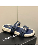 Chanel Houndstooth Slide Sandals Navy Blue 2022 25