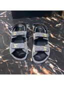 Chanel Velvet Strap Flat Sandals Gray 2022 33