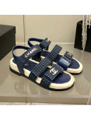 Chanel Houndstooth Strap Flat Sandals Blue 2022 28