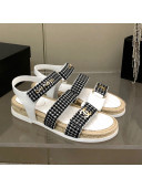 Chanel Houndstooth Strap Flat Sandals Black/White 2022 27