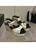 Chanel Leather Wedge Sandals Gold 2022 22