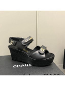Chanel Leather Wedge Sandals Black 2022 23