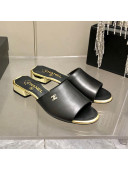 Chanel Leather Slide Sandals Black 2022 25