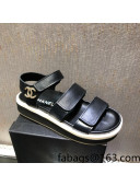 Chanel Calf Leather Strap Flat Sandals Black 2022 03