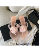 Chanel Transparent Flat Thong Sandals with Camellia Pink 2021