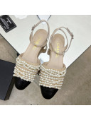 Chanel Lambskin Pearl Bead Charm Sandals 2cm Beige 2022