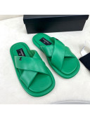 Chanel Lambskin Crossover Strap Flat Slide Sandals Green 2022 032536