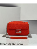 Fendi Baguette Medium Bag in Red Texture FF Fabric 2021 8529