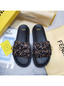 Fendi Feel FF Satin Drawstring Flat Slide Sandals Brown 2022 032241