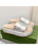 Gucci 100 GG Platform Slide Sandals Silver 2021 64