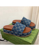 Gucci 100 GG Denim Platform Slide Sandals Dark Blue 2021 65