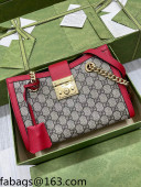 Gucci Padlock Small GG Canvas Shoulder Bag 498156 Beige/Red 2022