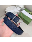 Gucci GG Leather Belt 4cm with Sqaure Buckle Blue 2022 01