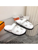 Hermes Chypre Calfskin Flat Slide Sandals White 2022 11