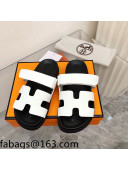 Hermes Chypre Calfskin Flat Slide Sandals White/Black 2022 09