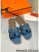 Hermes Oran Crocodile Embossed Leather Flat Slide Sandals Blue 2022 11