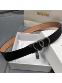 Moschino Love Leather Belt with Double Hearts Buckle 30mm Black 2019