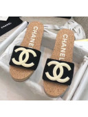 Chanel Tweed & Leather Logo Platform Mules G35799 Black 2020