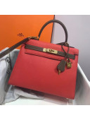 Hermes Kelly 28cm Epsom Leather Bag Red/Etoupe(Gold Hardware)