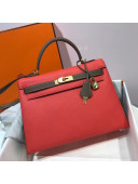 Hermes Kelly 32cm Epsom Leather Bag Red/Etoupe(Gold Hardware)