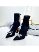 Amina Muaddi Lycra Short Boots with Crystal Bow Black 2021 15
