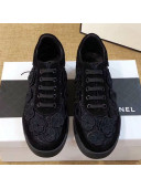 Chanel Camellia Bloom Embroidered Lace and Suede Sneakers G34815 Black 2019