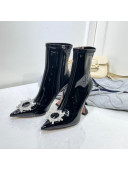 Amina Muaddi Patent Leather Short Boots with Crystal Buckle Black 2021 18