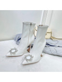 Amina Muaddi Patent Leather Short Boots with Crystal Buckle White 2021 17