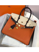 Hermes Tri-color Togo Leather Birkin 30 Bag Orange/Off-white/Black (Gole-tone Hardware)