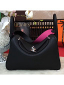 Hermes Lindy 26cm/30cm in Togo Leather with Silver Hardware Black/Hot Pink (Half Handmade)