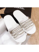 Chanel Lambskin Chains & Pearls Flat Mules Sandals White 2020