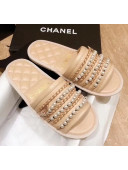 Chanel Lambskin Chains & Pearls Flat Mules Sandals Beige 2020