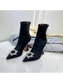 Amina Muaddi Lycra Short Boots with Crystal Buckle Black 2021 20