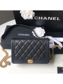 Chanel Grainy Calfskin Boy Chanel Wallet On Chain Bag WOC Black/Gold 2021