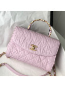 Chanel Crumpled Lambskin Small Flap Bag with Top Handle AS2478 Pink 2021