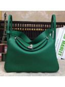 Hermes Lindy 26cm/30cm in Togo Leather with Silver Hardware Dark Green (Half Handmade)
