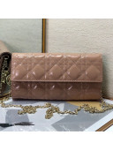 Dior Lady Dior Long Wallet on Chain WOC in Nude Patent Cannage Calfskin 2020